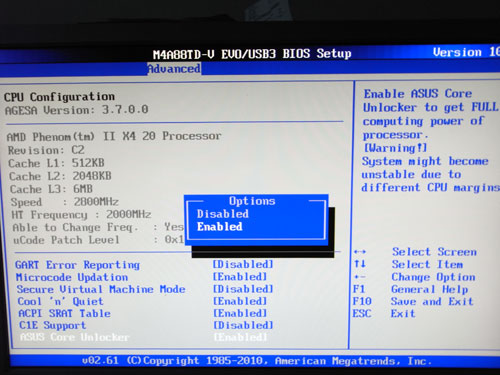  ASUS M4A88TD-V EVO/USB3 BIOS CoreUnlocker 