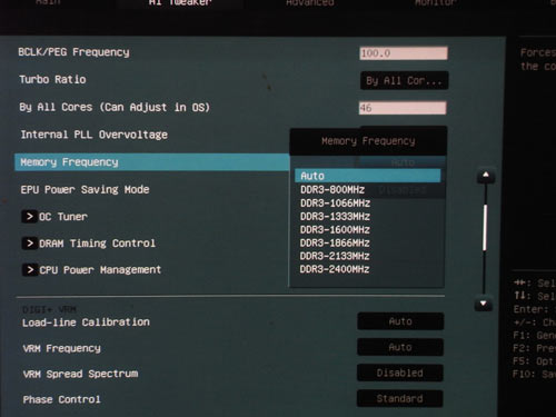  ASUS Sabertooth P67  частота памяти 