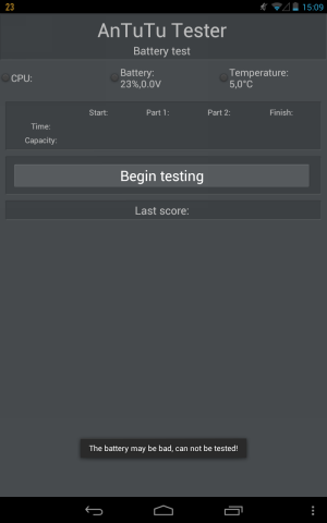  Ошибка, полученная в AnTuTu Battery Tester 