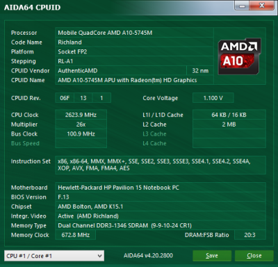  HP Pavilion 15-n029sr system information: CPU 