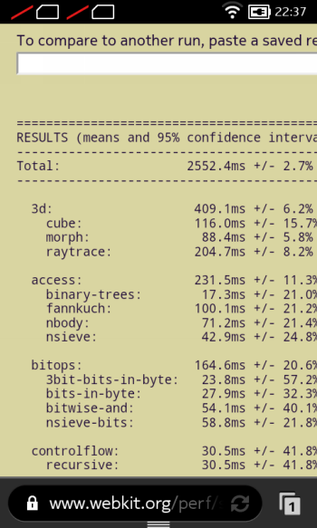  Nokia X performance test: Sunspider javascript test 