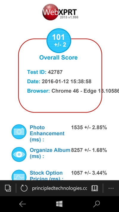  Microsoft Lumia 950 – результаты бенчмарка WebXPRT 