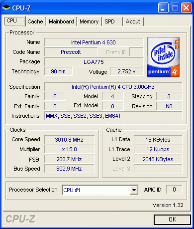  Intel Pentium 4 630 