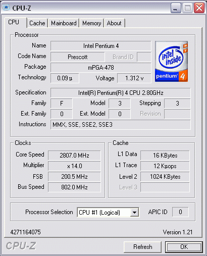  Intel Prescott Pentium4 